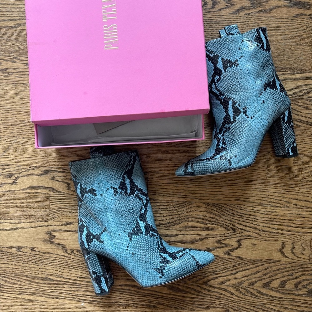 Paris Texas Python Embossed Western Ankle Boots in Blue Jeans Size 41